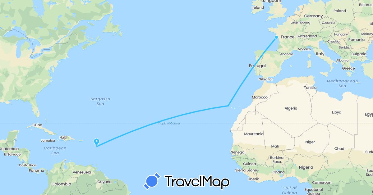 TravelMap itinerary: driving, boat in Spain, France (Europe)